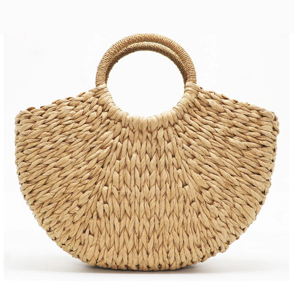 

Handmade Beach Straw Bag Round Totes Women Handbag Large Capacity Bucket Summer Bags Natual ECO Casual Grocery Basket Handbags