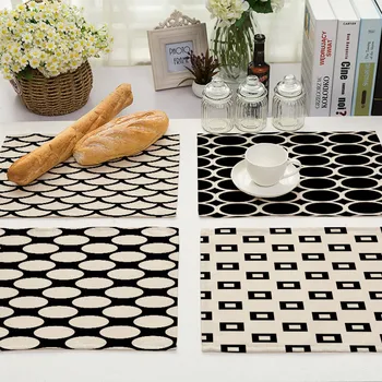 

1Pcs Black White Geometric Pattern Placemat Dining Table Mat Cotton Linen Pad Drink Coasters 42*32cm Kitchen Accessories MG0023