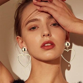 

IPARAM Korean Fashion Gold Sliver Big Hollow Love Heart Dangle Earrings For Women Girl Simple Statement Long Drop Earrings Gift