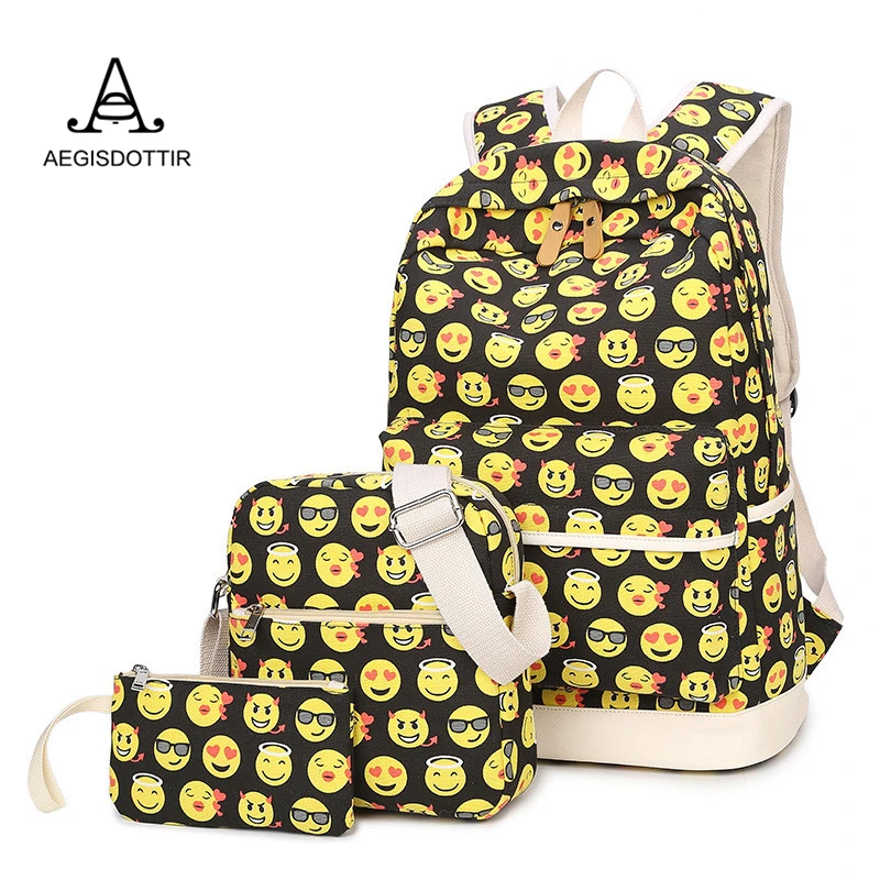 High Quality Smile Emotion Emoji Backpack Waterproof Set Backpack Women