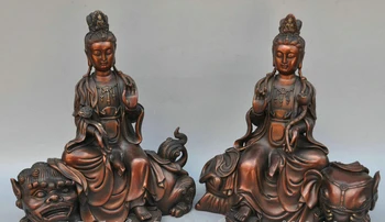 

bi003796 9' China Bronze Fugen Monju Kwan-yin God Ride Lion Elephant Sculpture Statue