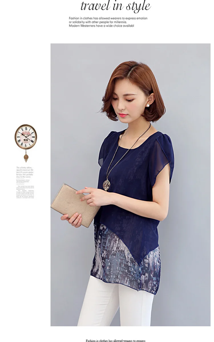 MSSNNG Women Chiffon Blouses Shirts 2018 Summer Plus Size Short Sleeve Elegant Tops Ruffles Print Women Clothing Blusas  (6)