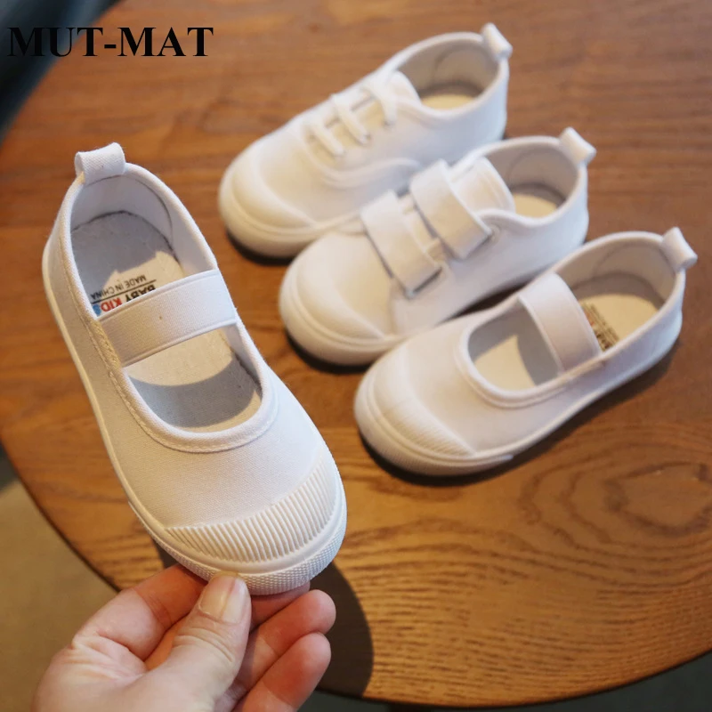 

Spring new children's canvas shoes girls white shoes boys indoor shoes soft bottom campus white ball shoes
