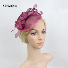 Лен Свадебные шляпы топ с галстуком-бабочкой элегантные Шапки для Для женщин перьями Свадебные Шапки chapeau femme mariage SH21