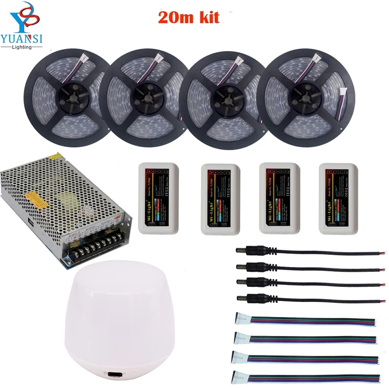 

5m~20m 5050 rgbw rgbww(4 in 1) led strip light+Mi.light 2.4G rgbw 4-zone led controller+wifi controller+12v led power adapter