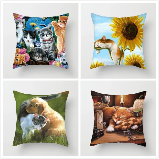 

Fuwatacchi Animal Style Cushion Cover Cat and Dog Printed Pillow Cover Throw Pillow Decorative Pillows for Sofa Car Bedroom