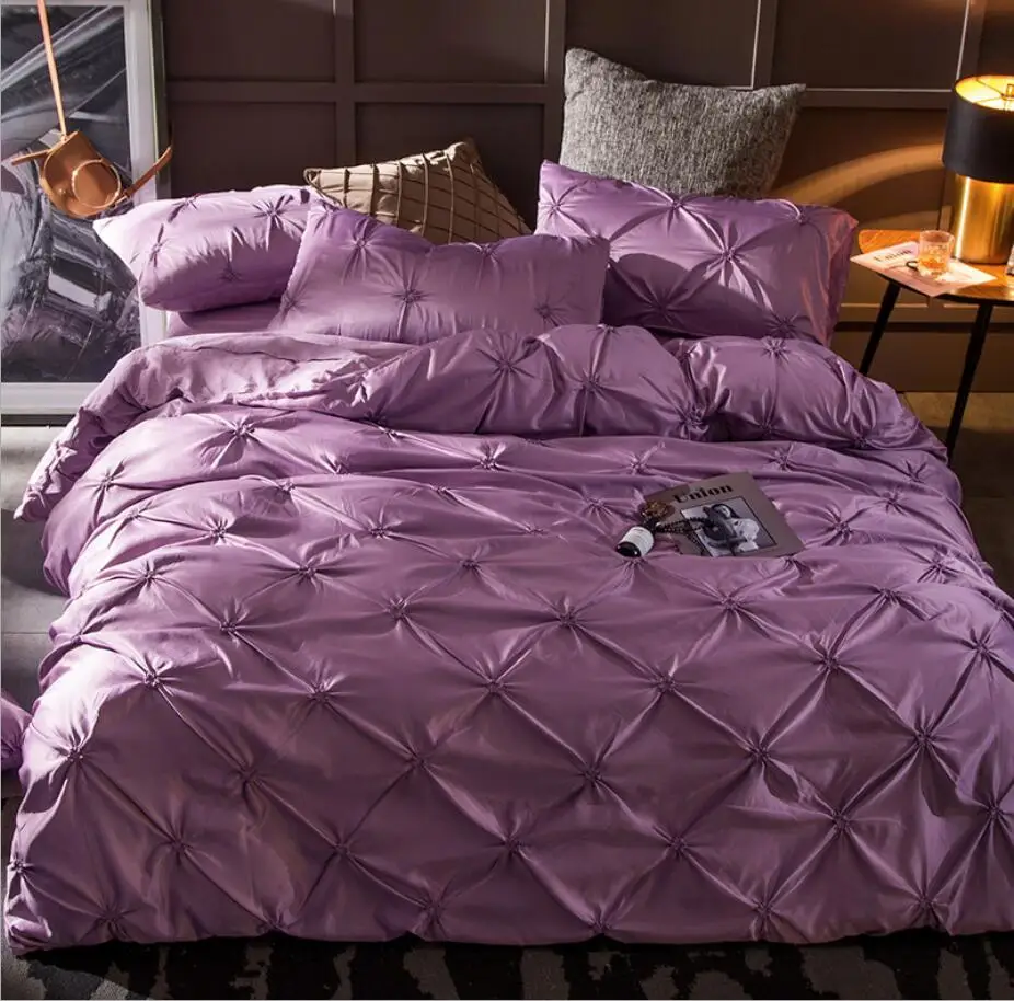 4 6pcs Handwork Pinch Pleat Duvet Cover Sets King Queen Size