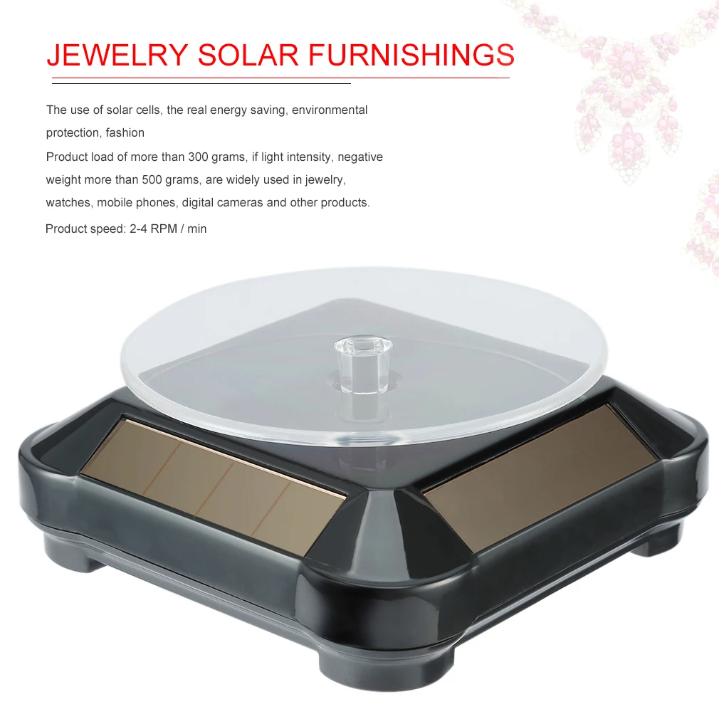 360 Turntable Solar Showcase Automatic Rotating Stand For Necklace Bracelet 110*110*50mm Watch Display