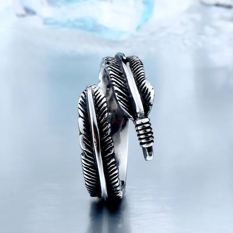 BEIER New Designed Vintage Feather 316L Stainless Steel Rerto Leave Ring For Man Woman Never Fade BR8-306