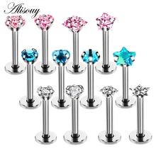 Alisouy – piercing à lèvres en Zircon anodisé, 4 pièces, 16G, filetage interne, bijoux, anneau Tragus