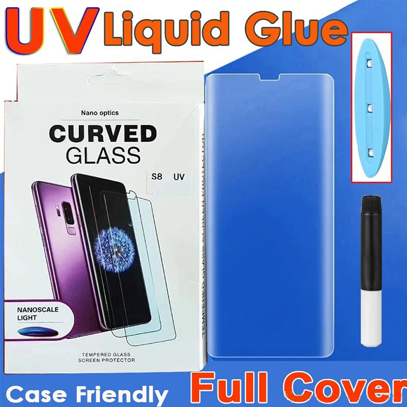

UV NANO Liquid Full Glue 3D Curved Tempered Glass For Samsung Galaxy S10 S9 Plus note9 huawei mate20 p30pro Screen Protector