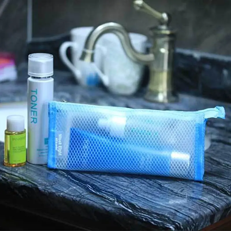 

Solid Travel Cosmetic Bag Zipper Make Up Mesh Transparent Women Makeup Case Organizer Storage Pouch Toiletry Beauty Wash Kit Bag