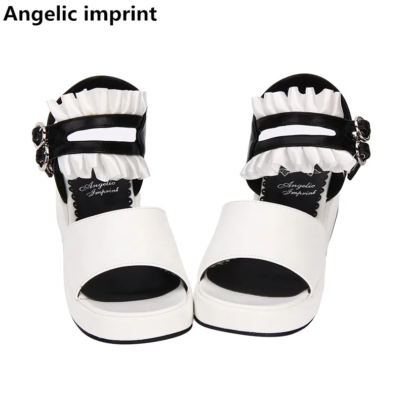 

Angelic imprint woman mori girl lolita shoes lady mid heels pumps wedges sandal women princess dress summer sandals lacework 45