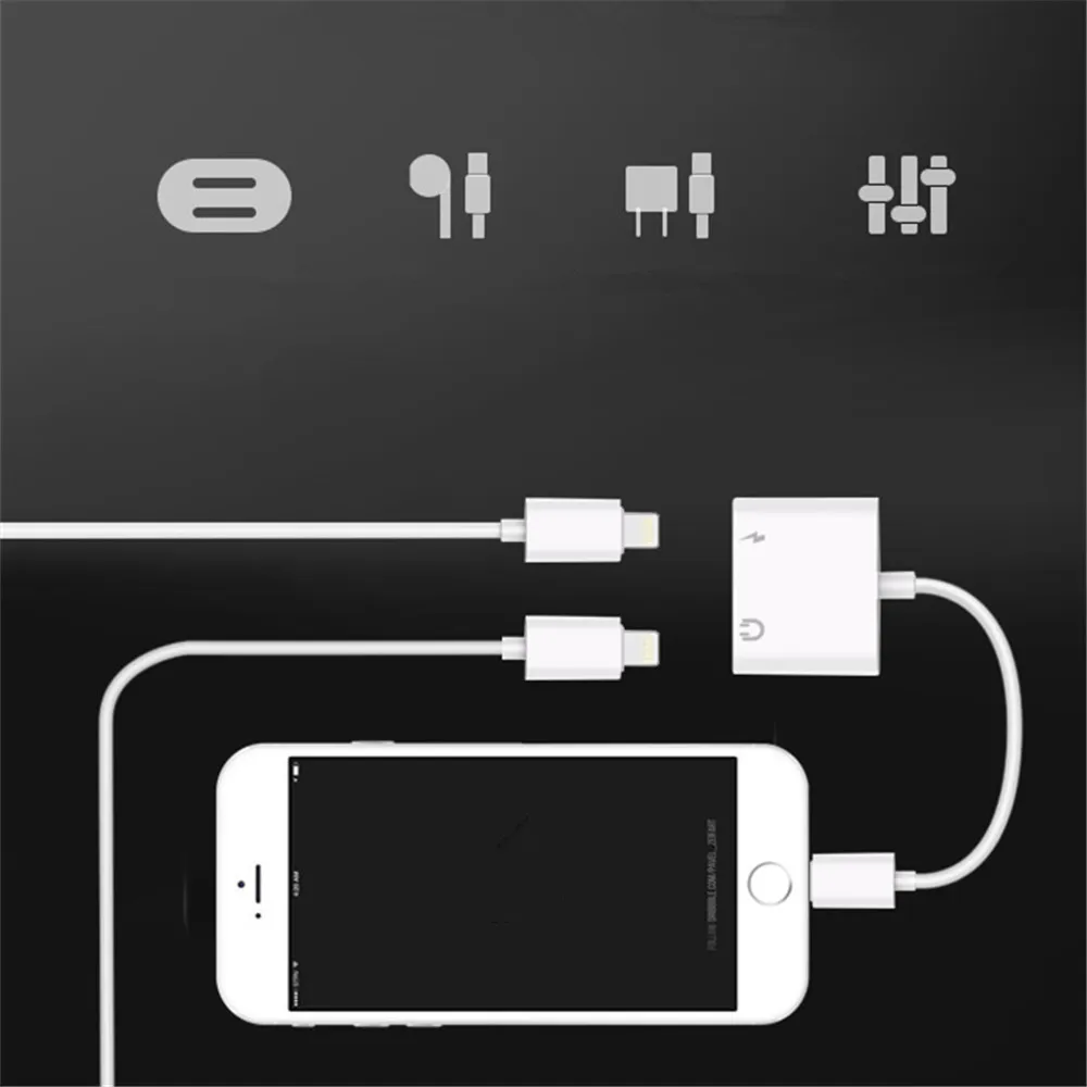 2 в 1 двойной адаптер Lightning для зарядки аудиоадаптер iPhone 8 7 Plus 10 X разветвитель