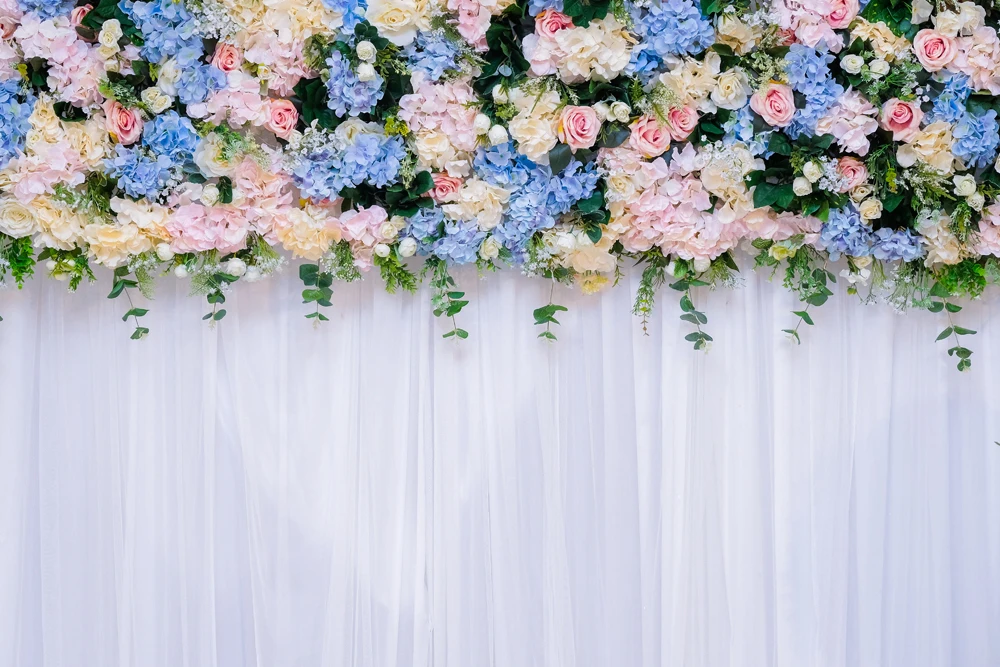 Huayi Pink Blue Blooming Flower Wall Backdrops For Bridal Shower