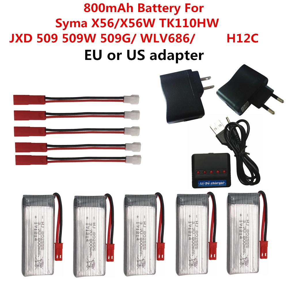 

3.7V 800mAh Battery for Syma X54HC X54HW X56W TK110HW JXD509/509w/509g/WL V686 H12C RC Quadcopter Spare Parts Accessories