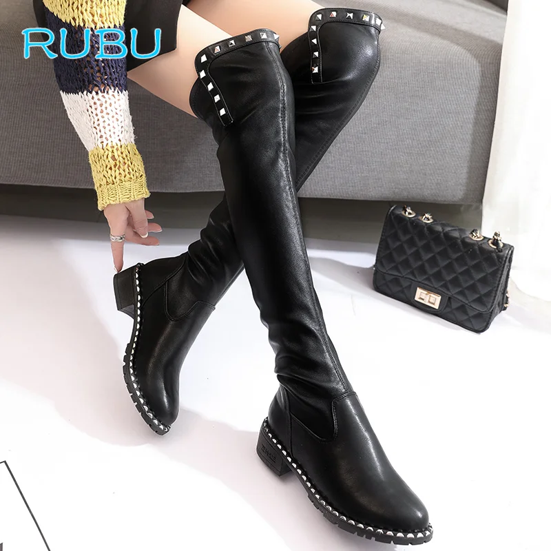 

Fashion Women Casual Square Heel Over The Knee Boots Shoes Women Female Winter Warm High Heels Pumps Derss Boots