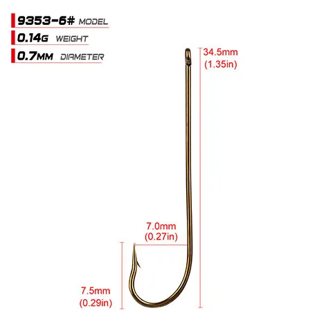 100 шт./лот длинный хвостовик рыболовный крючок FSS9353 - Цвет: 6