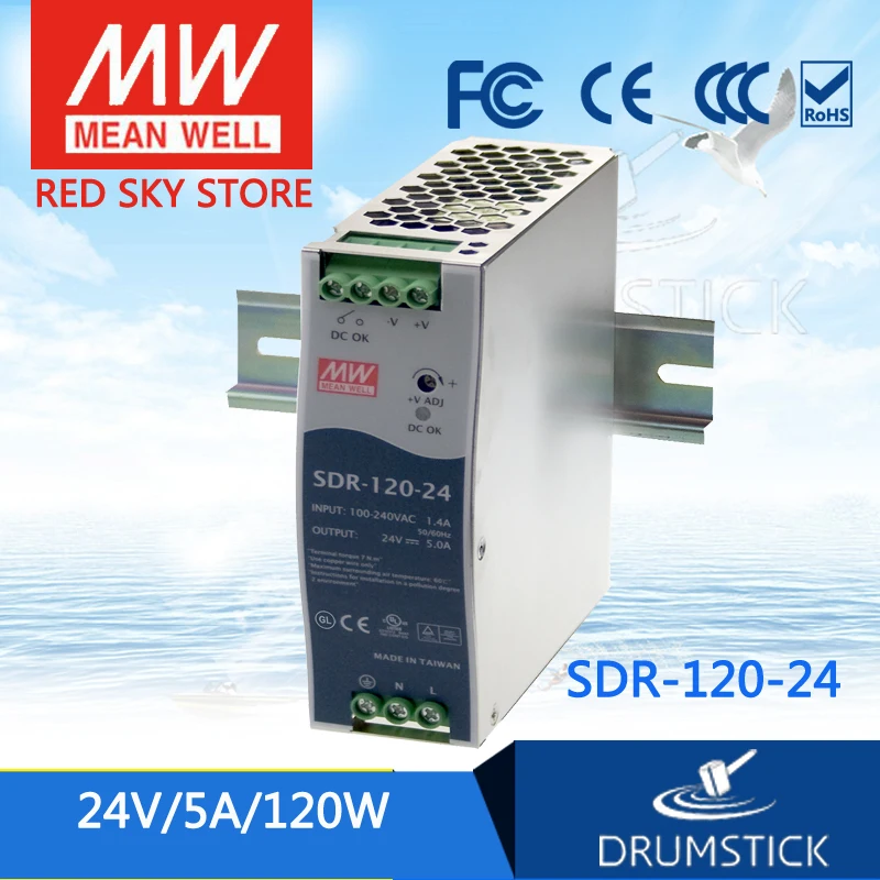 

[freeshipping 1Pcs] MEAN WELL SDR-120-24 24V 5A meanwell SDR-120 120W Single Industrial DIN RAIL with PFC Function