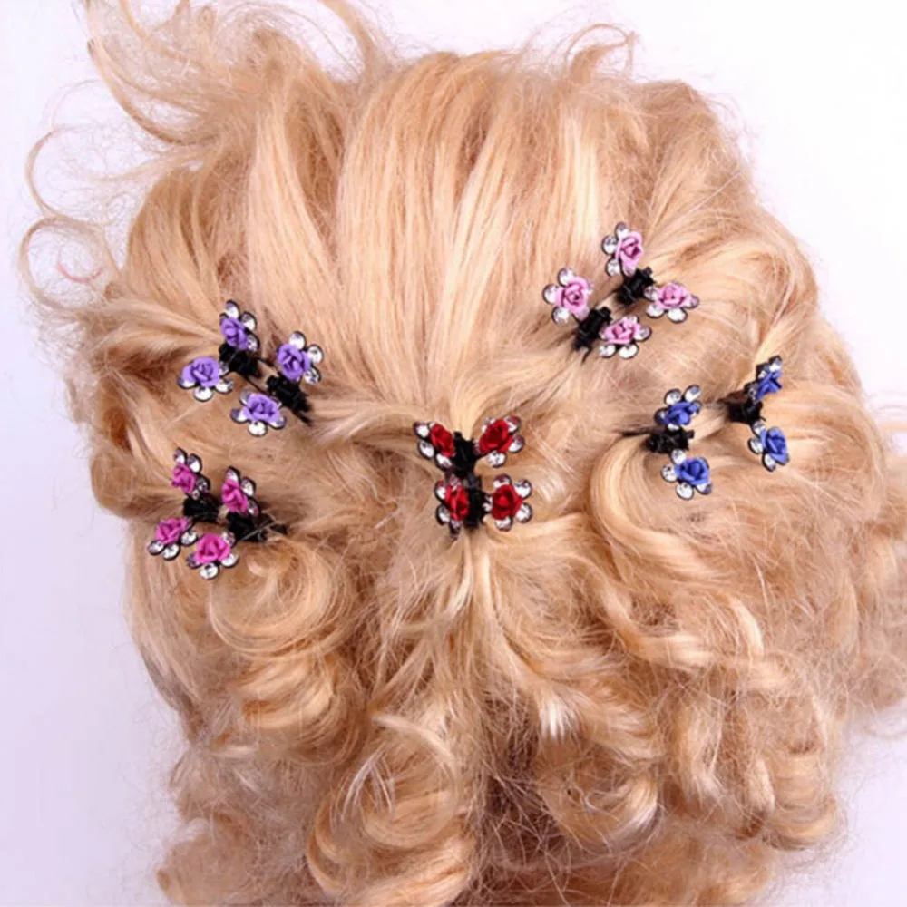 Buy 12 pcs/set Crystal Flower Rose Hair Clip Mini Hair