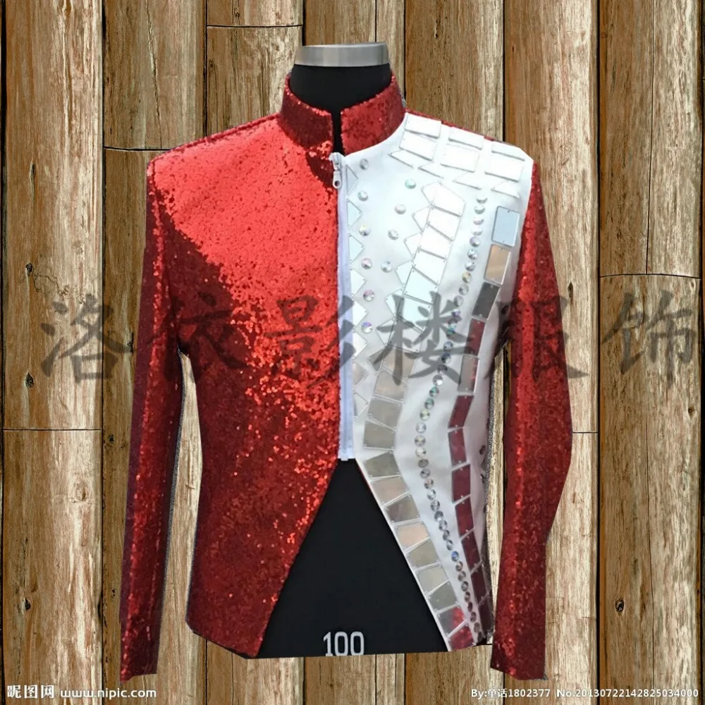 

red full sequind silver mirror beading medieval jacket vintage stage performance/dance/studio/club jacket