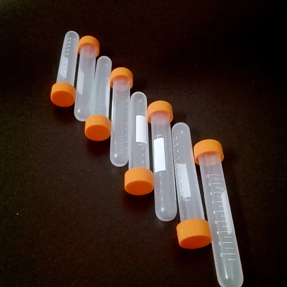 10ml Plastic Centrifuge Tubes, Round bottom, Graduated Marks, with Screw Cap, Pack of 20pcs ,