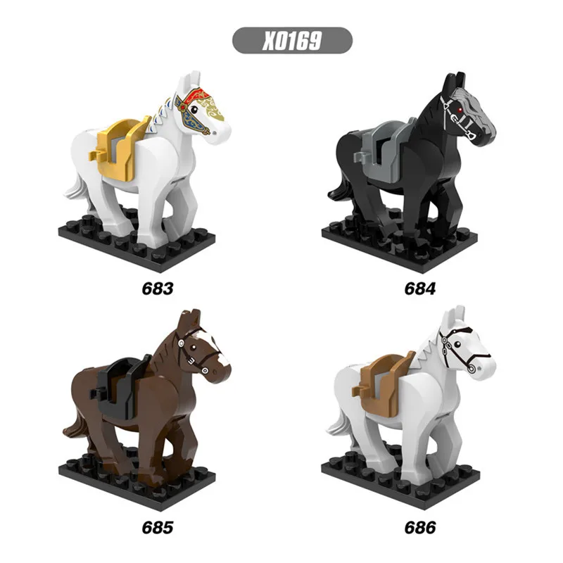

X0169 Middle Ages Series White Black War Horse Ring Horse with Saddle Assembling Building Blocks Kit Toys Kids Gifts