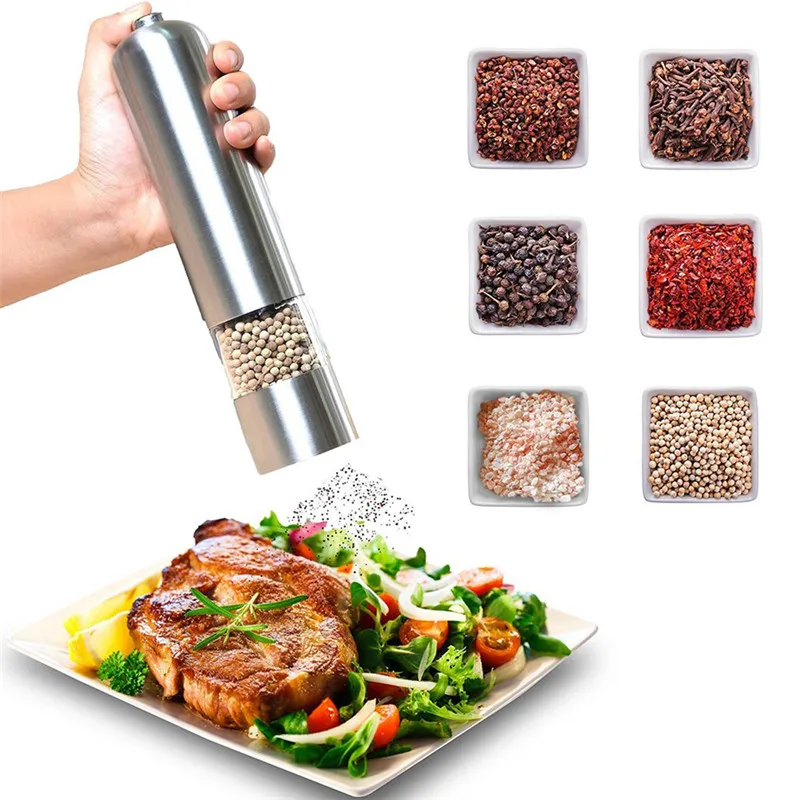 

Electric Salt Pepper Grinder Pepper Shaker Mill Kitchen Adjustable Stainless Steel Spice Muller Automatic Led Light