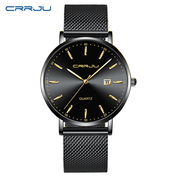 CRRJU men watch Top Brand Luxury men's wristwatch Fashion Casual ultra-thin Minimalist watch Quartz date clock Relogio Masculino - Цвет: black