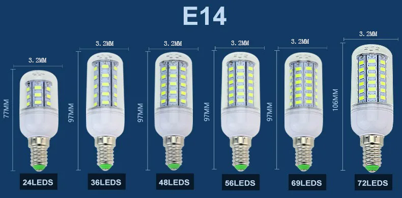 E27 светодиодный светильник E14 светодиодный лампы SMD5730 110V 220V лампы кукурузы 24 36 48 56 69 72 светодиодный s люстры лампы в форме свечи светодиодный светильник для украшения дома