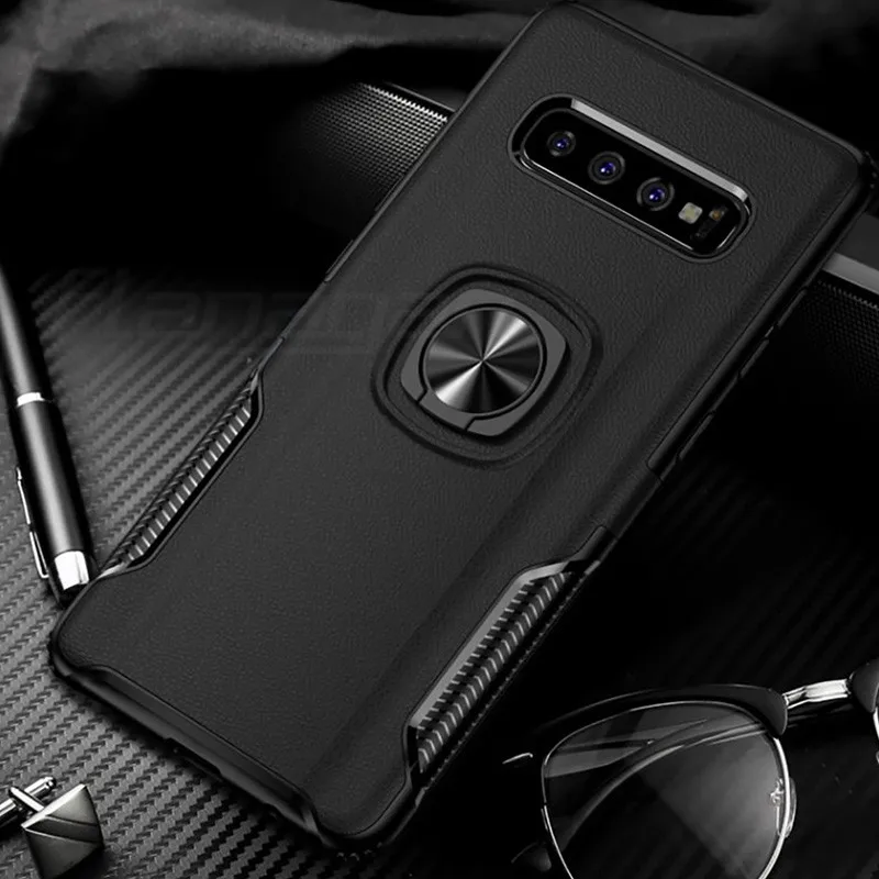 

Flanagan For Samsung S10 Case Metal Ring Car Stand Silicone Case for Samsung Galaxy S10 Plus Phone Back Cover For Galaxy S10E
