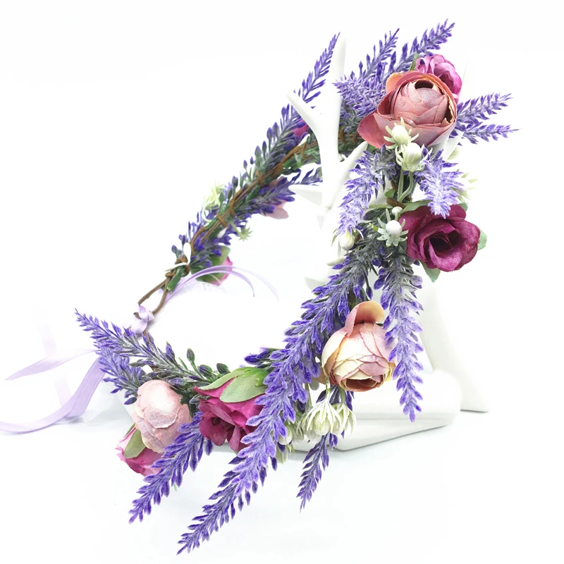 Lavanda Flor Grinalda Coroa Festival Headband Mulheres