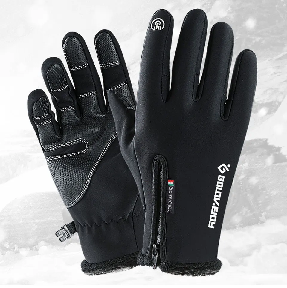Перчатки для взрослых и детей с сенсорным экраном Зимние флисовые ветрозащитные перчатки для сноуборда зимние мотоциклетные перчатки для Ipad мобильного телефона - Цвет: Черный