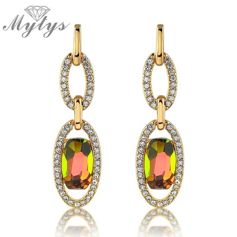 

Mytys Fashion earring oval crystal drop color gradient ramp earrings E340
