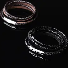 Hot Selling Handmade Braided Fashion Jewelry 62cm Genuine Leather Bracelet Men Rope Wristband Men Bracelets Bangles