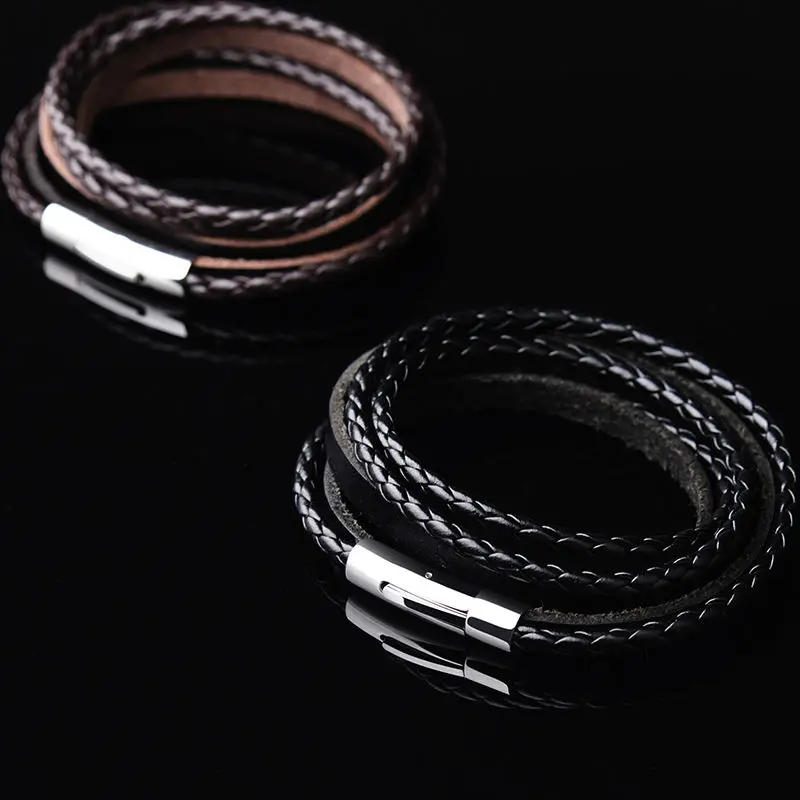 Hot Selling Handmade Braided Fashion Jewelry 62cm Genuine Leather font b Bracelet b font Men Rope