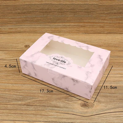 10pcs Candy Box With Window White&Pink Marbling Wedding Gift Box Mooncake Cookie Party Gift Cake Jewelry Packaging Box - Цвет: Pink-L