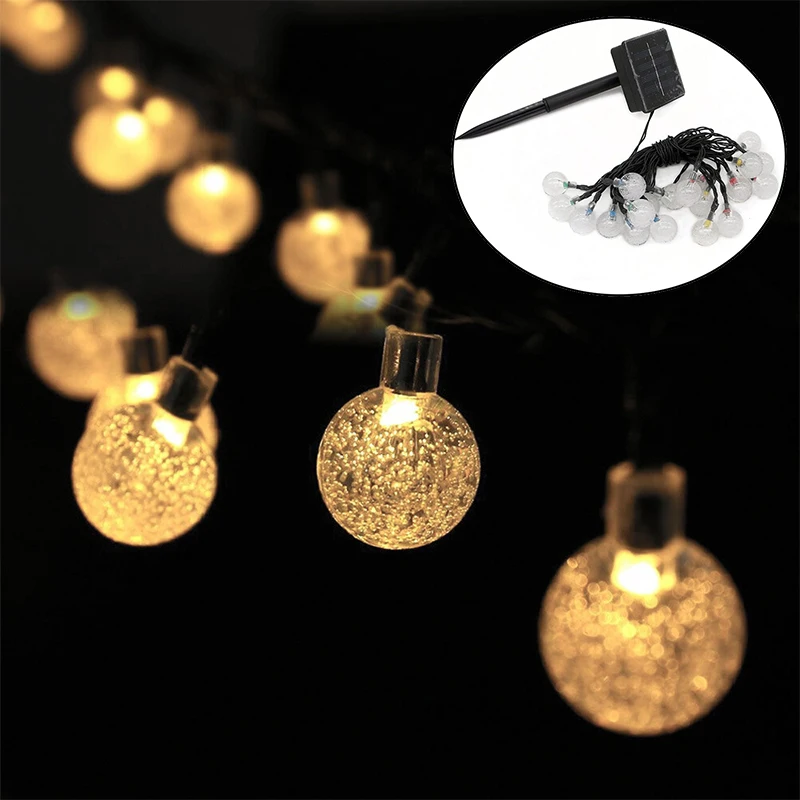 

6.5m 30 led solar LED Light Waterproof ball LED PVC Wire String Holiday Outdoor led strip Christmas Party Wedding Decoration