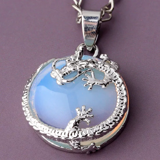 Natural Gnergy Gemstone~ Vintage Silver Plated Half Ball Stone Purple Amethysts Opalite Opal Chinese Dragon Pendant Lapis Lazuli Jewelry 7 AA00201000503a