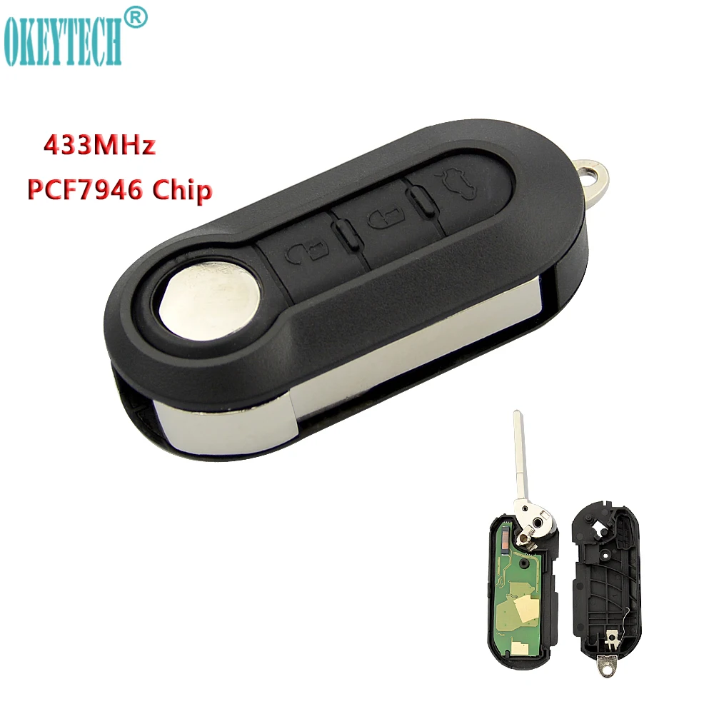 OkeyTech Замена дистанционного ключа Fob 433 МГц для Fiat 500 Grande Punto 2010 2017 ключи ID46 PCF7946 чип 3