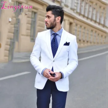 

Linyixun Custom Made Classic White Men Wedding Suit Male Blazers Slim Fit Suits For Men Costume Business Casual Party 2Piece