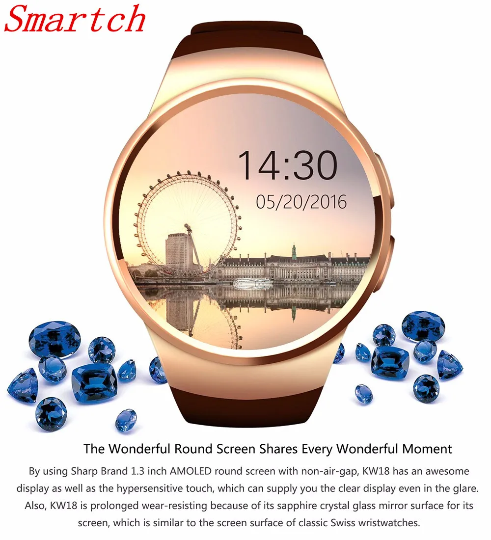 696 KW18 Bluetooth Смарт часы телефон полный экран Поддержка SIM TF карты Smartwatch сердечного