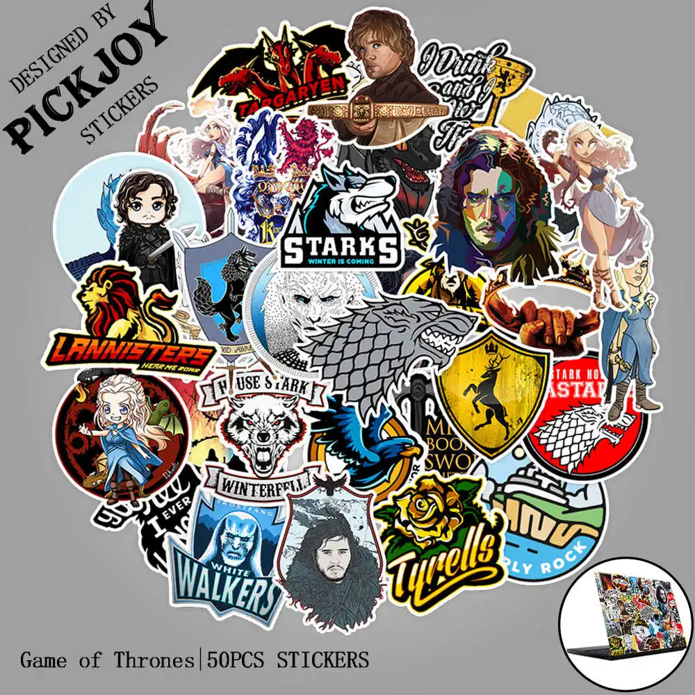 

50pcs/Pack Cartoon Game Of Thrones Stickers New War TV Series For Stickers Luggage Laptop Skateboard Phone Pad Pvc Toy Stickers