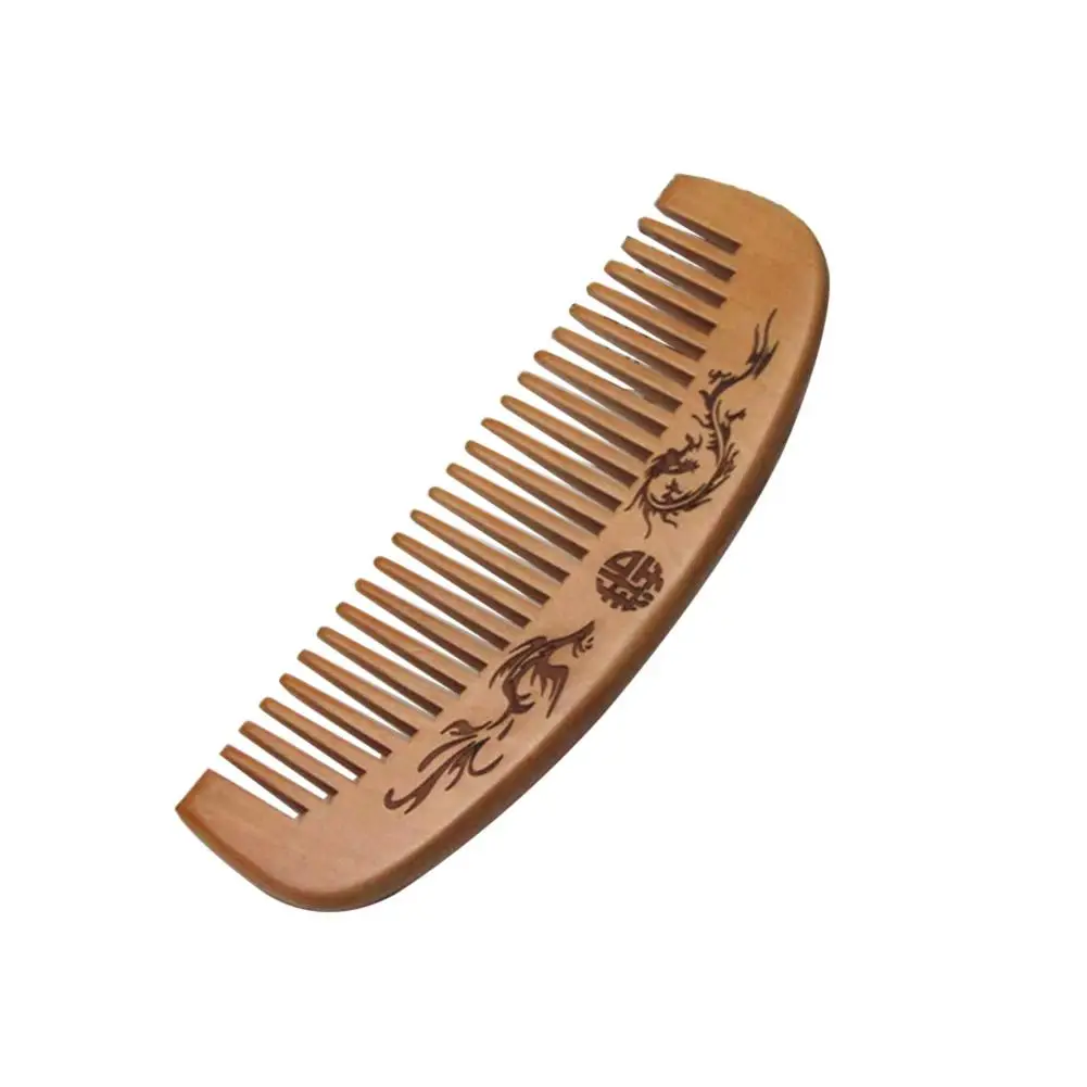 

New Wooden Combs Dragon Phoenix Engraved Peach Wood Healthy Massage Anti-Static Hair Care Comb