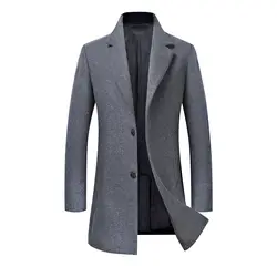 Новый Для мужчин; шерстяное пальто Для мужчин Slim Fit Бизнес Тренч Повседневное шерстяное пальто для зимы модная мужская куртка-ветровка