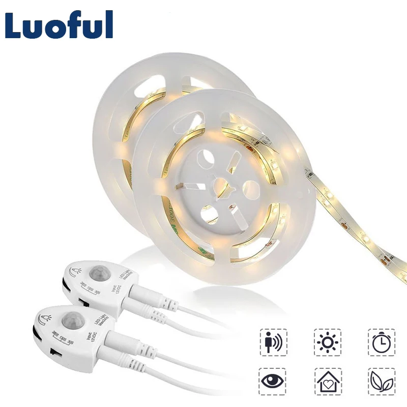 

12V 36LEDs 1M LED Strip Light Waterproof Flexible Luminaria Motion Sensor Under Bed Lamp For Closet Wardrobe Cabinet Stairs