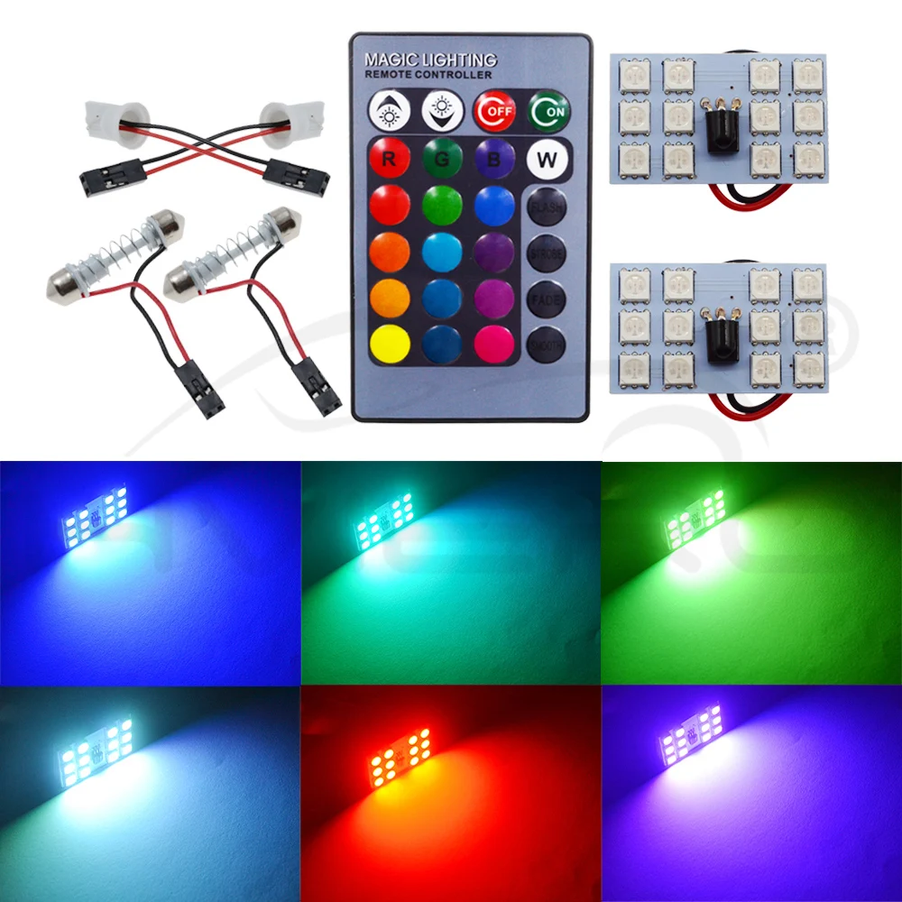 T10 RGB 5050 12SMD Автомобильный светодиодный пульт дистанционного управления Rgb Светодиодная панель для автомобиля интерьер Авто светильник s чтение купол фестон BA9S адаптер DC 12v светильник