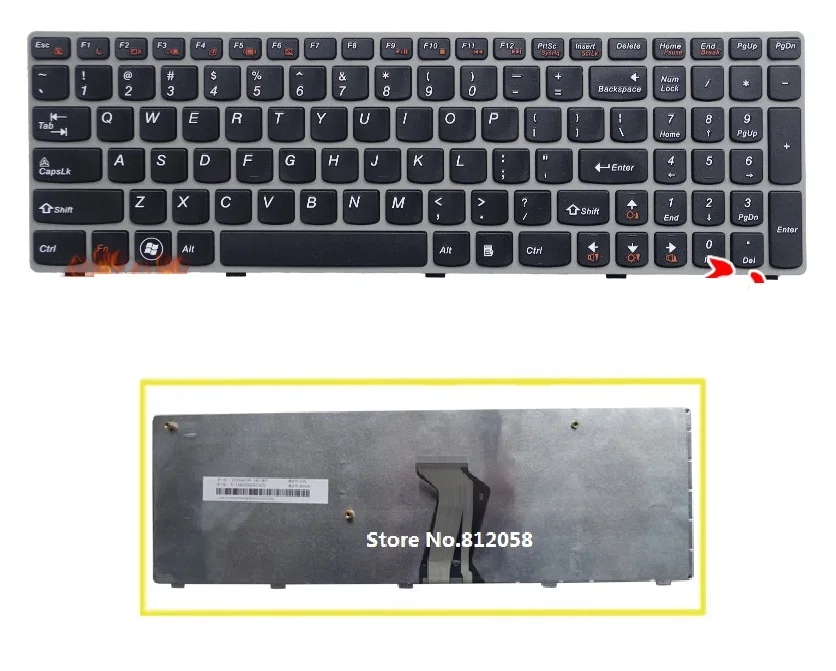 

SSEA New US Keyboard silver frame For LENOVO V570 V575 Z570 Z575 B570 B570A V570C B570E B570G B575 B575A B575E B580 B590 B590A