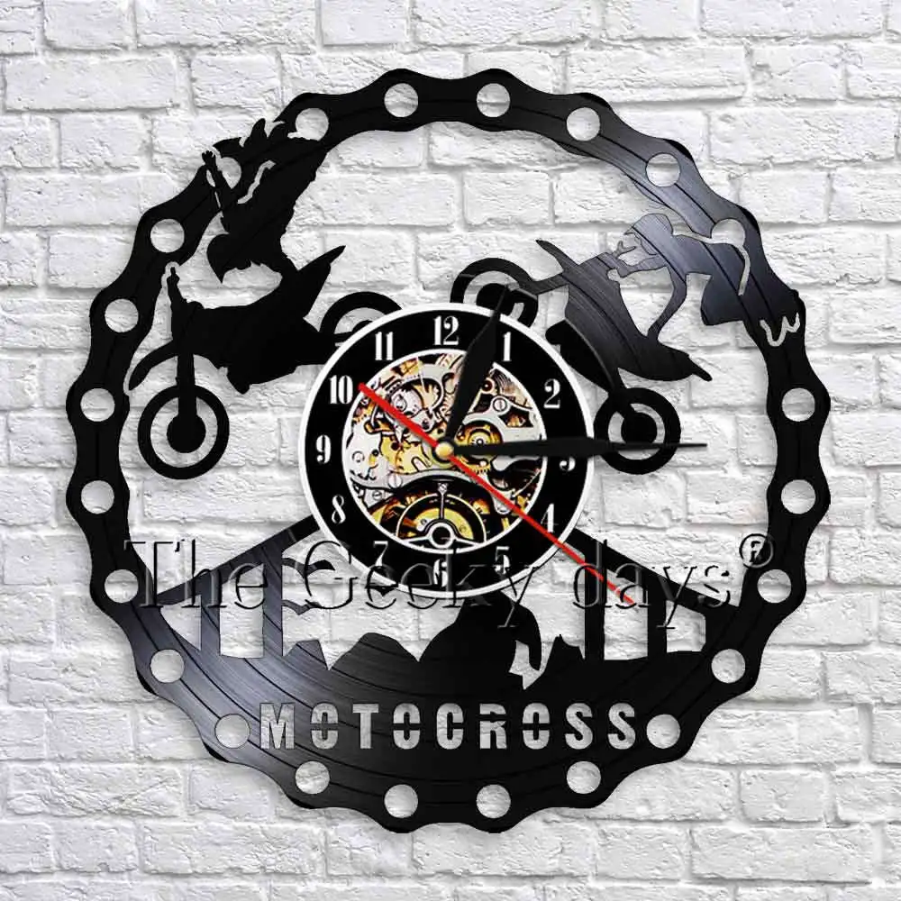 Motocross Racing Brappp Extreme Sport Wall Clock Modern Design Black