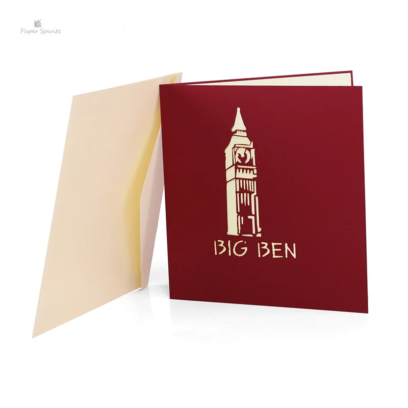 Красный Лондонский мост ручной работы лазерная резка карты оптом 3D всплывающие пользовательские поздравительные открытки на день рождения подарочные открытки
